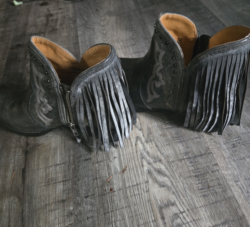 Fringe Ankle Boots in Charcoal Gray